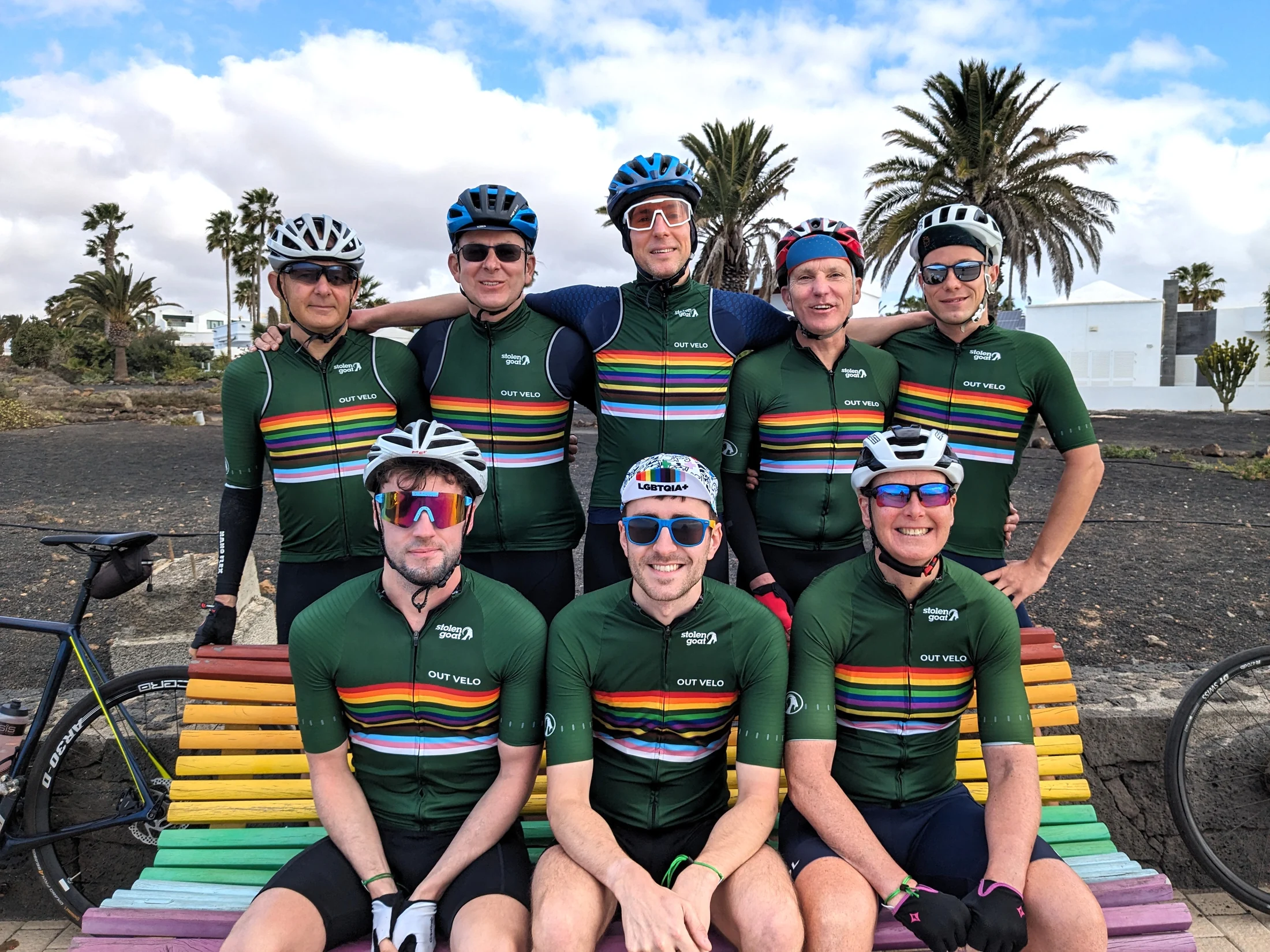 Out Velo riders wearing the club kit in Lanzarote