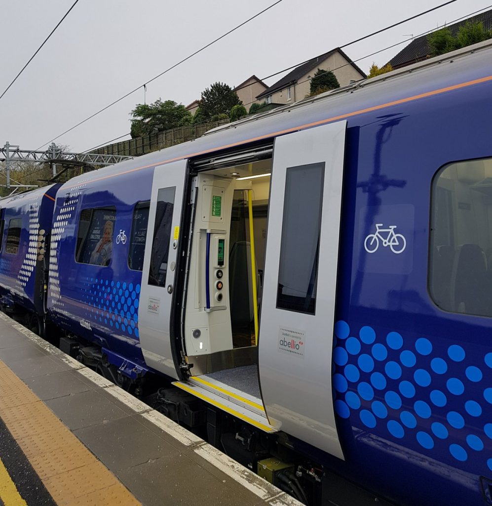 Bicycle symbols and instructions showing where bikes can be stored on a train